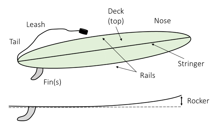 Diagram of a surfboard